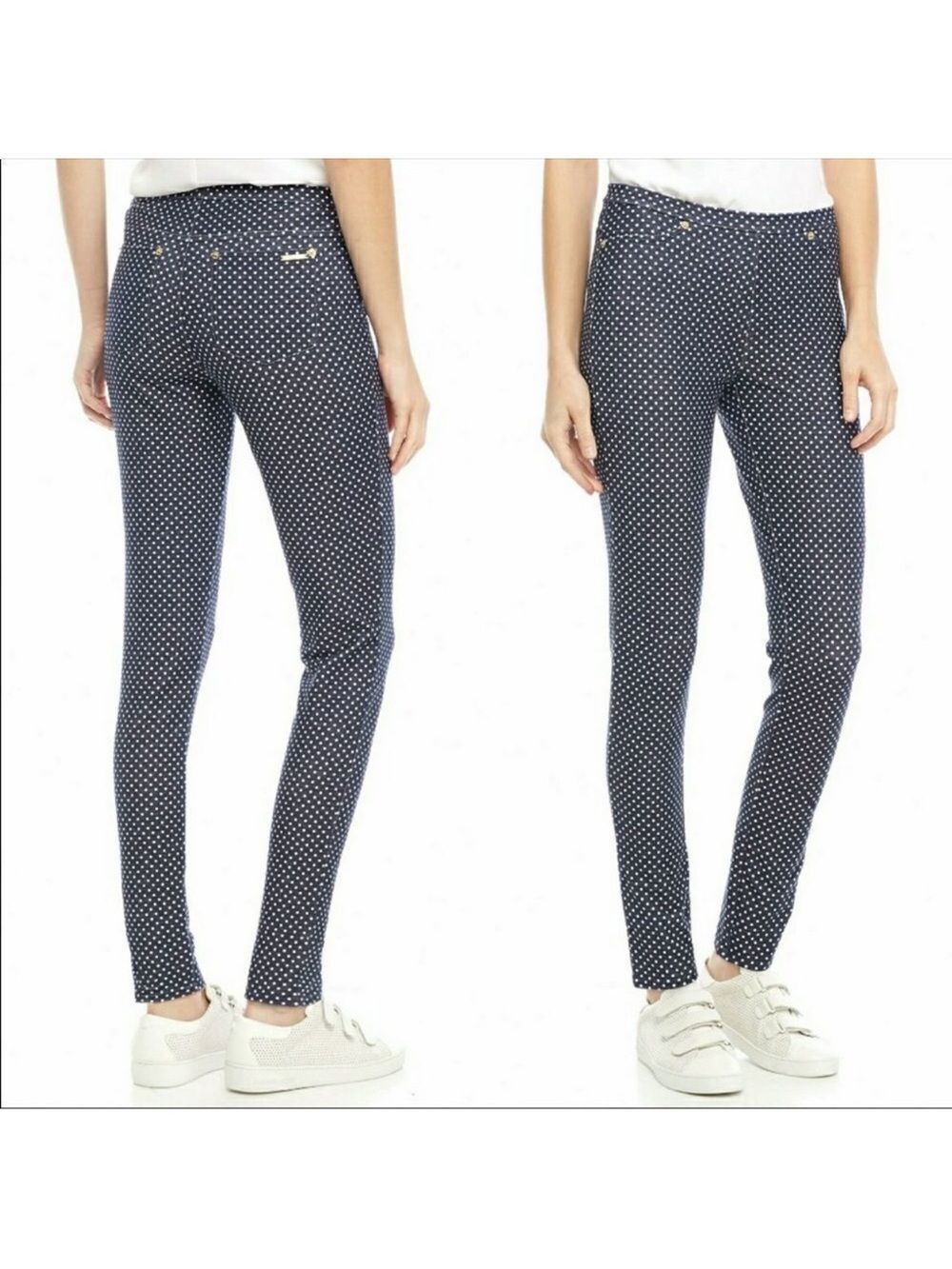 Michael Kors 12 Denim Blue White Polka Dot Pull On Leggings